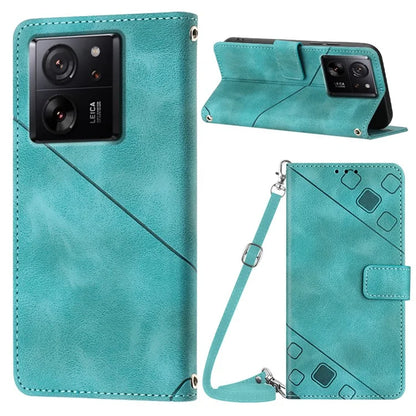 PT005 YB Imprinting Series-7 for Xiaomi 13T / 13T Pro / Redmi K60 Ultra Case Skin-touch Leather Stand Phone Cover with Long Strap