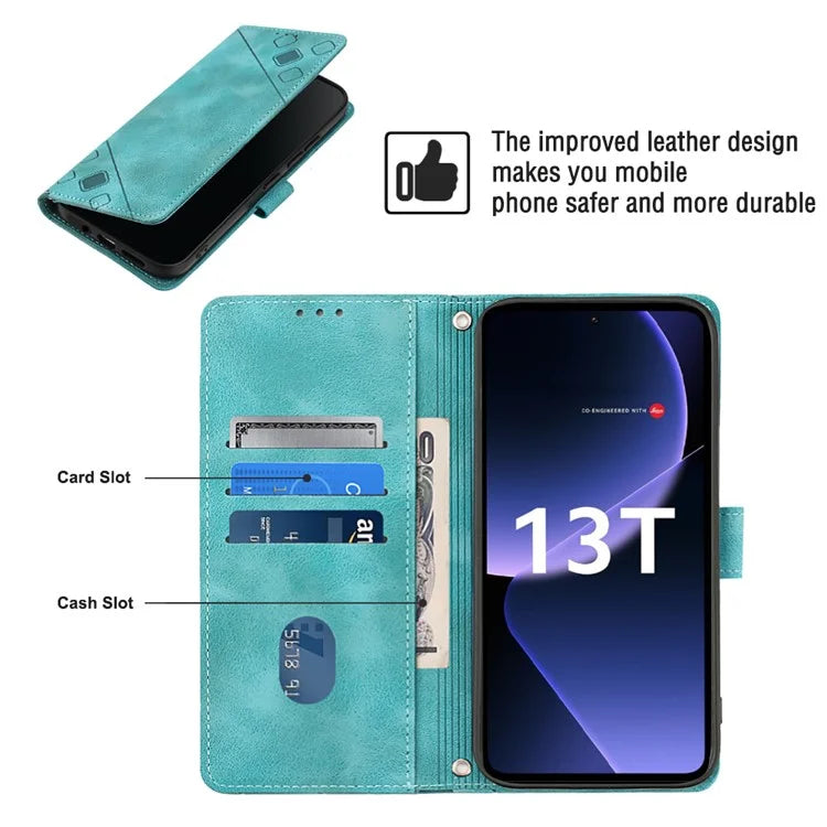 PT005 YB Imprinting Series-7 for Xiaomi 13T / 13T Pro / Redmi K60 Ultra Case Skin-touch Leather Stand Phone Cover with Long Strap