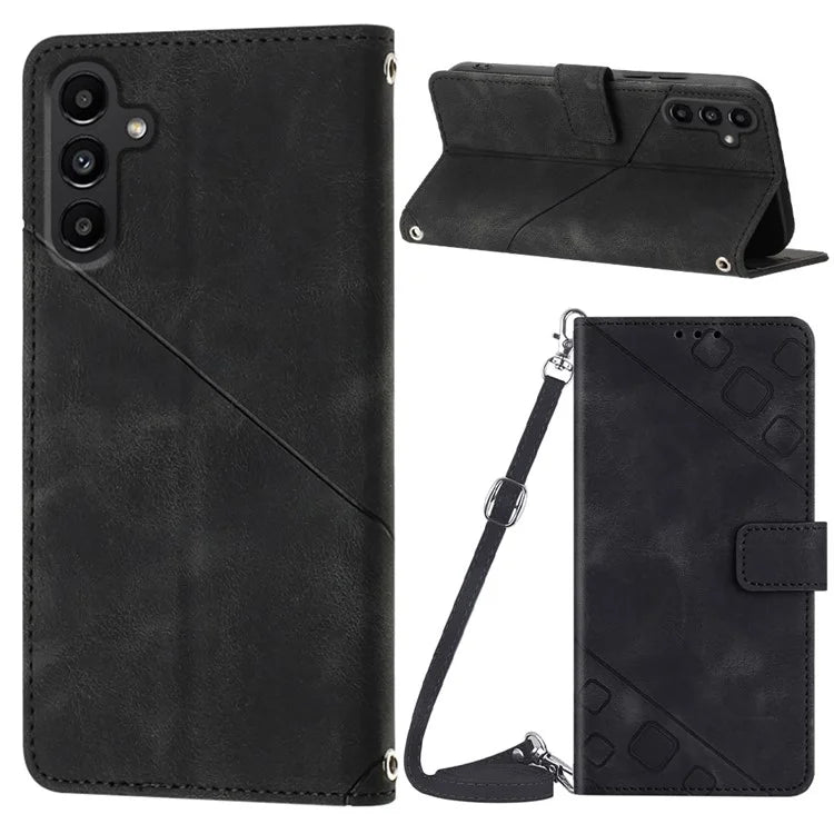 PT005 YB Imprinting Series-7 for Samsung Galaxy A05s 4G Case Imprinted Leather Phone Cover with Shoulder Strap