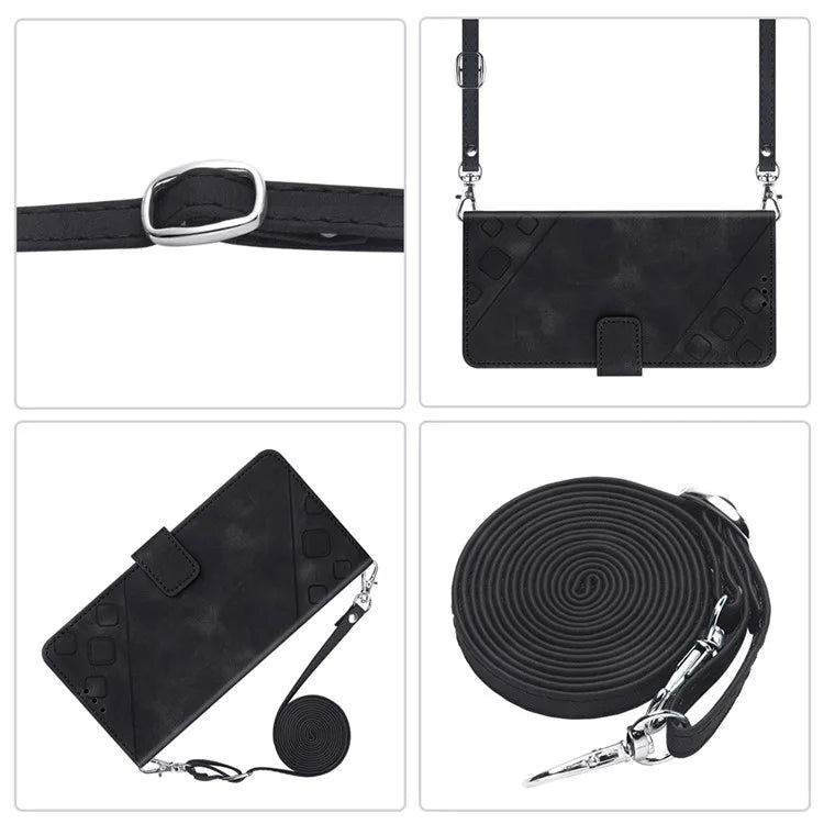PT005 YB Imprinting Series-7 for Samsung Galaxy A05s 4G Case Imprinted Leather Phone Cover with Shoulder Strap
