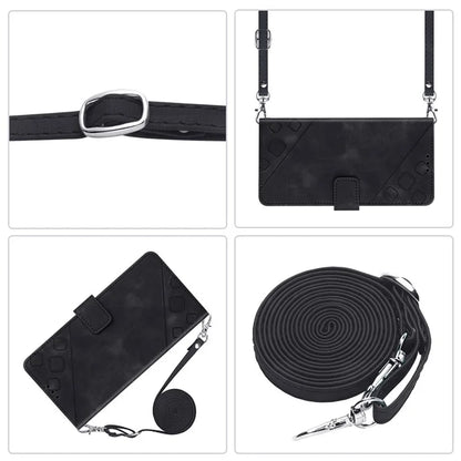 PT005 YB Imprinting Series-7 for Samsung Galaxy A05s 4G Case Imprinted Leather Phone Cover with Shoulder Strap