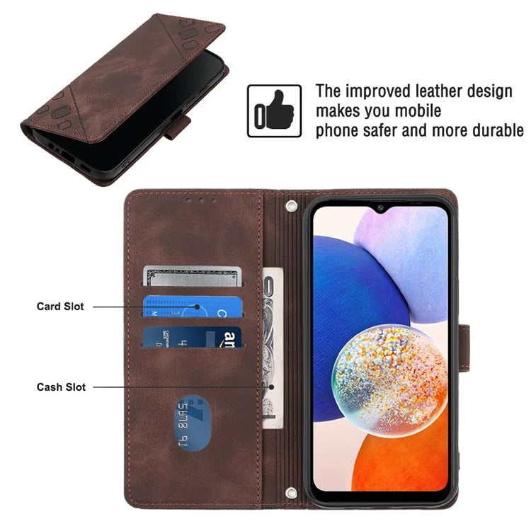 PT005 YB Imprinting Series-7 for Samsung Galaxy A05s 4G Case Imprinted Leather Phone Cover with Shoulder Strap