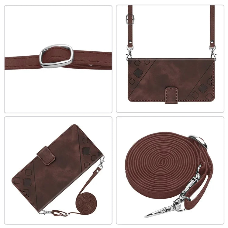 PT005 YB Imprinting Series-7 for Samsung Galaxy A05s 4G Case Imprinted Leather Phone Cover with Shoulder Strap