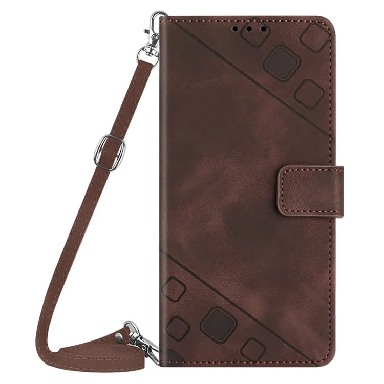 PT005 YB Imprinting Series-7 for Samsung Galaxy A05s 4G Case Imprinted Leather Phone Cover with Shoulder Strap