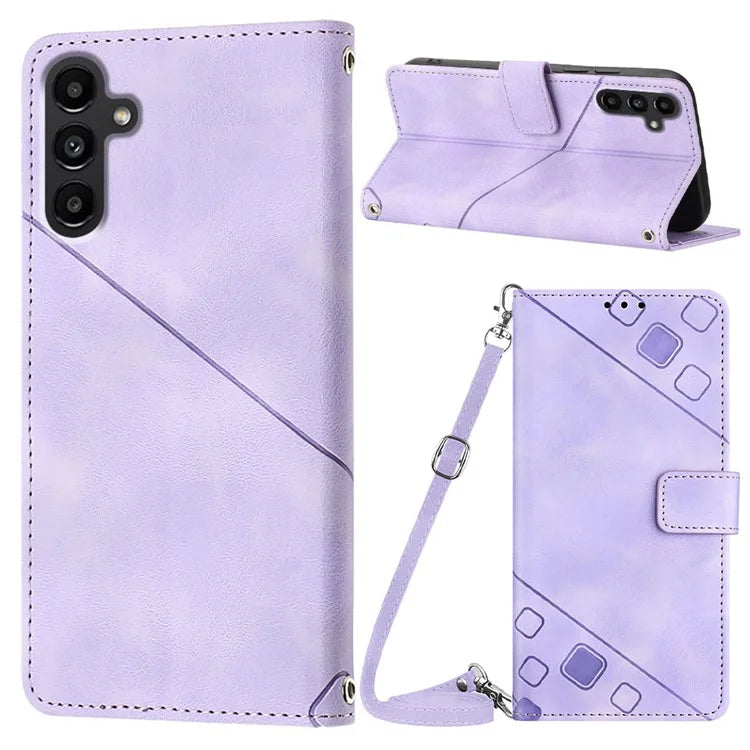 PT005 YB Imprinting Series-7 for Samsung Galaxy A05s 4G Case Imprinted Leather Phone Cover with Shoulder Strap