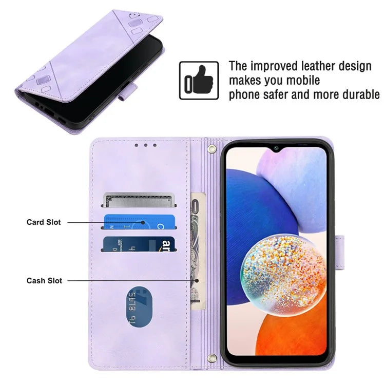 PT005 YB Imprinting Series-7 for Samsung Galaxy A05s 4G Case Imprinted Leather Phone Cover with Shoulder Strap