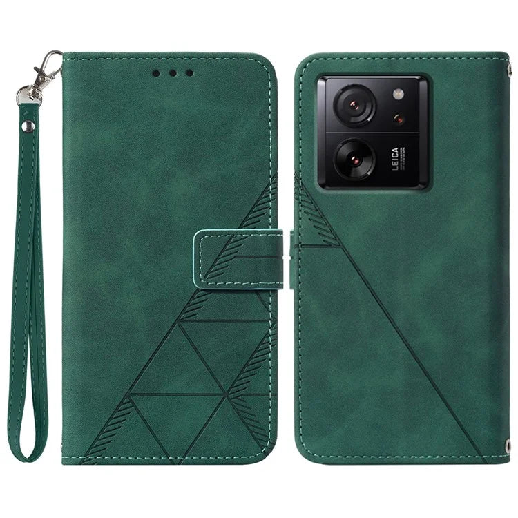 YB Imprinting Series-1 For Xiaomi 13T / 13T Pro / Redmi K60 Ultra Case PU Leather Wallet Phone Cover with Strapish Green