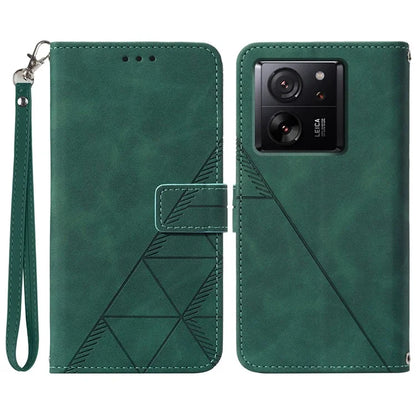 YB Imprinting Series-1 For Xiaomi 13T / 13T Pro / Redmi K60 Ultra Case PU Leather Wallet Phone Cover with Strapish Green