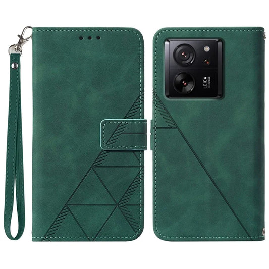 YB Imprinting Series-1 For Xiaomi 13T / 13T Pro / Redmi K60 Ultra Case PU Leather Wallet Phone Cover with Strapish Green