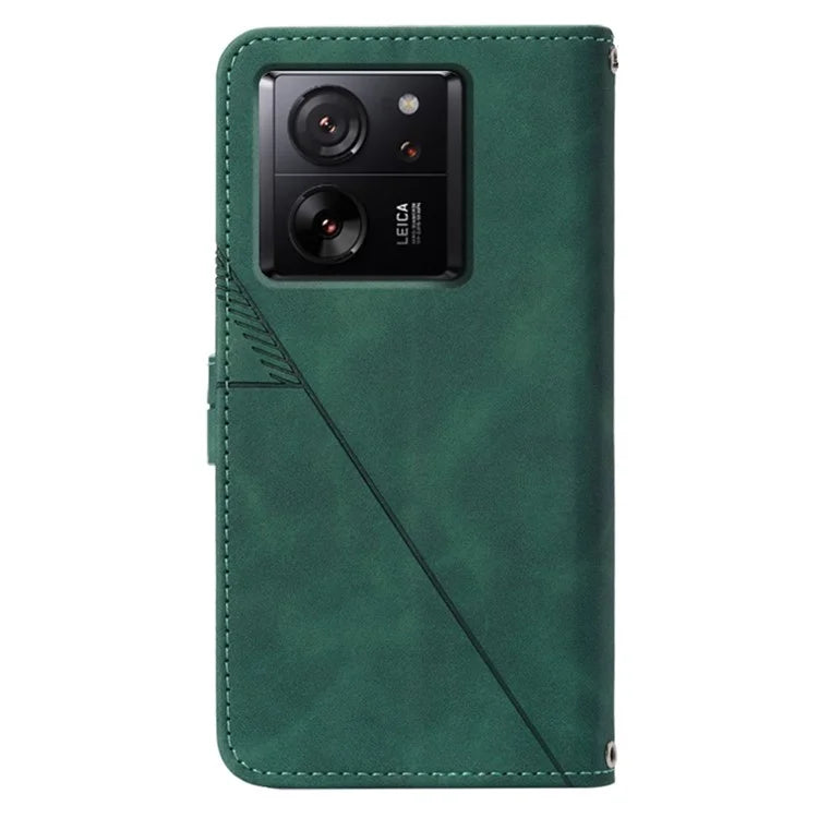 YB Imprinting Series-1 For Xiaomi 13T / 13T Pro / Redmi K60 Ultra Case PU Leather Wallet Phone Cover with Strapish Green