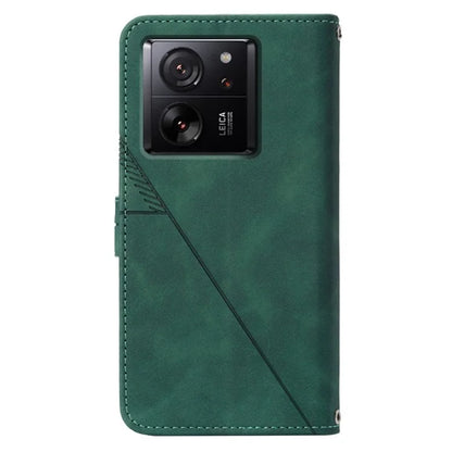 YB Imprinting Series-1 For Xiaomi 13T / 13T Pro / Redmi K60 Ultra Case PU Leather Wallet Phone Cover with Strapish Green