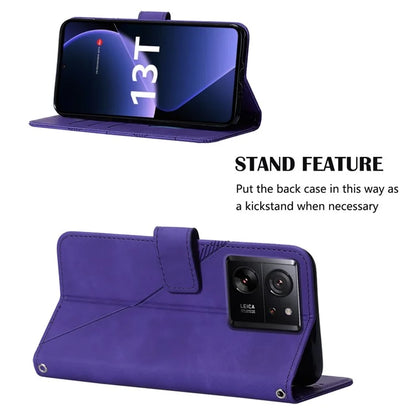 YB Imprinting Series-1 For Xiaomi 13T / 13T Pro / Redmi K60 Ultra Case PU Leather Wallet Phone Cover with Strap