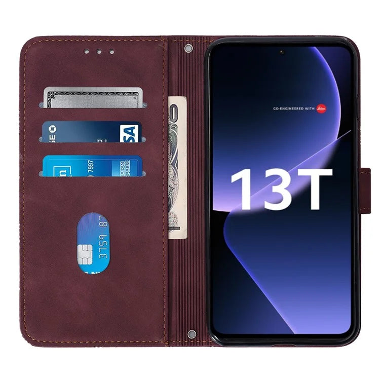 YB Imprinting Series-1 For Xiaomi 13T / 13T Pro / Redmi K60 Ultra Case PU Leather Wallet Phone Cover with Strap