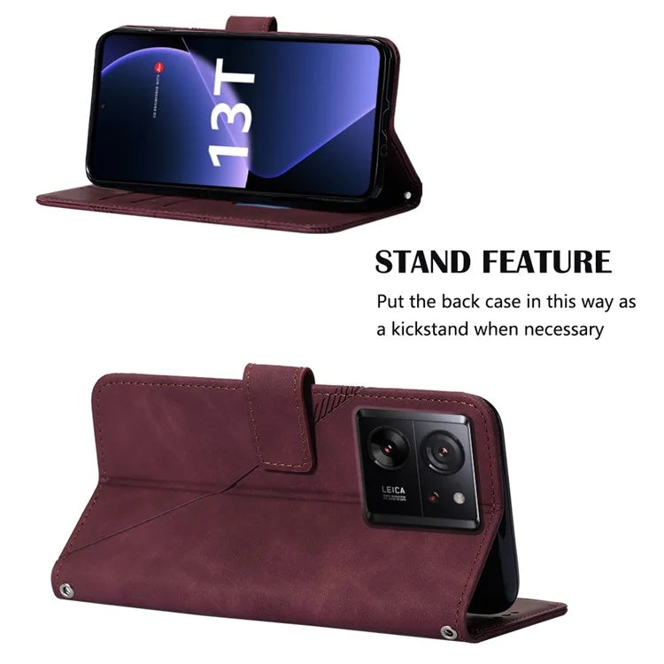 YB Imprinting Series-1 For Xiaomi 13T / 13T Pro / Redmi K60 Ultra Case PU Leather Wallet Phone Cover with Strap