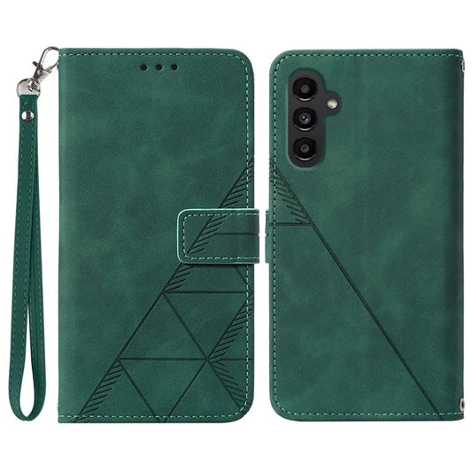 YB Imprinting Series-1 For Samsung Galaxy A05s 4G Case Leather Wallet Imprinted Phone Cover with Strapish Green