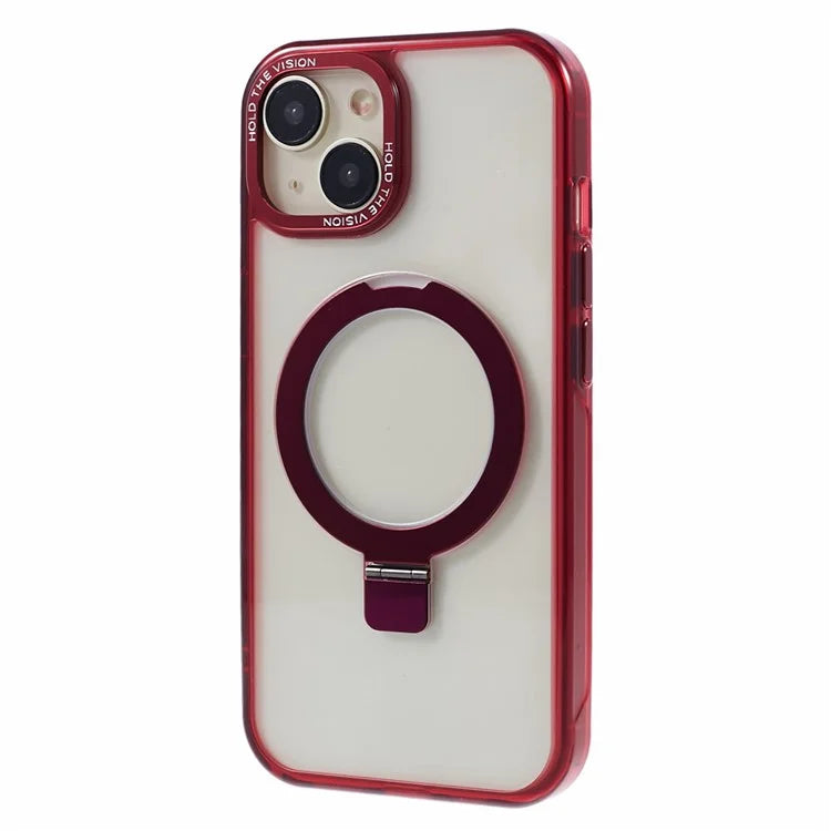 For iPhone 15 Kickstand Magnetic Case TPU+PC Clear Phone Cover