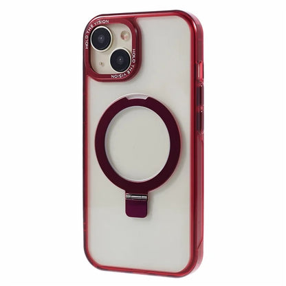 For iPhone 15 Kickstand Magnetic Case TPU+PC Clear Phone Cover