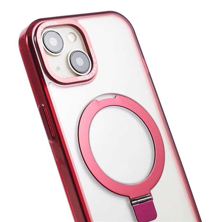 For iPhone 15 Kickstand Magnetic Case TPU+PC Clear Phone Cover