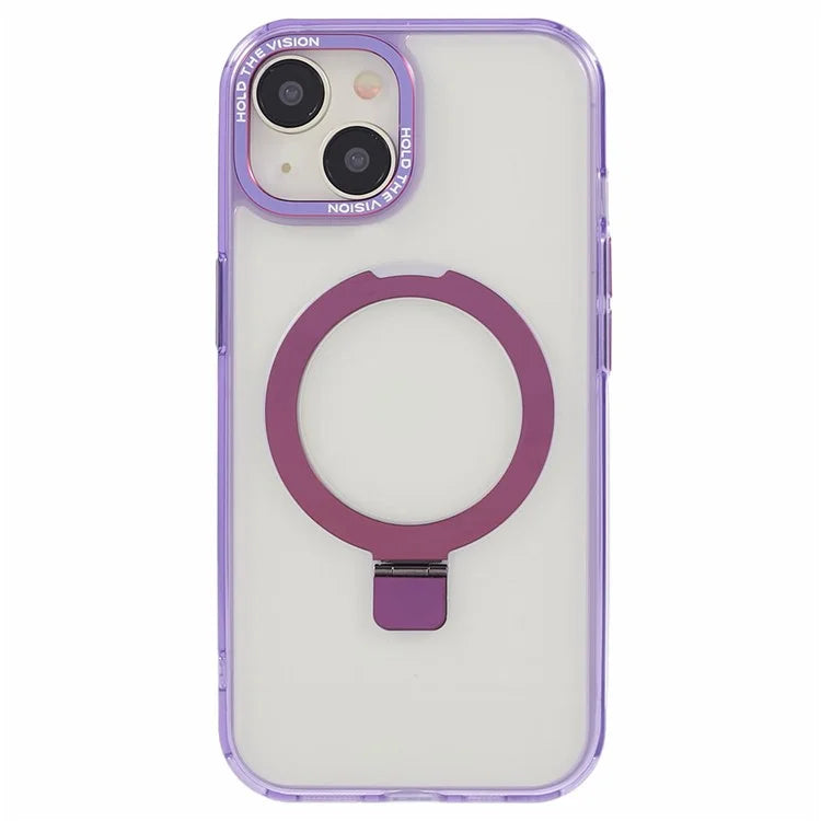 For iPhone 15 Kickstand Magnetic Case TPU+PC Clear Phone Cover