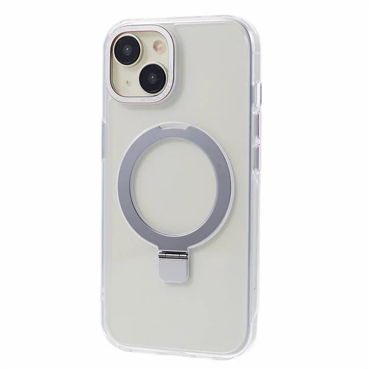 For iPhone 15 Kickstand Magnetic Case TPU+PC Clear Phone Cover