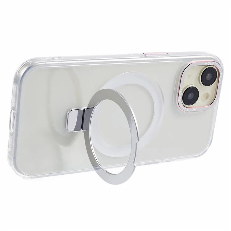 For iPhone 15 Kickstand Magnetic Case TPU+PC Clear Phone Cover
