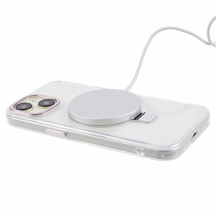 For iPhone 15 Kickstand Magnetic Case TPU+PC Clear Phone Cover