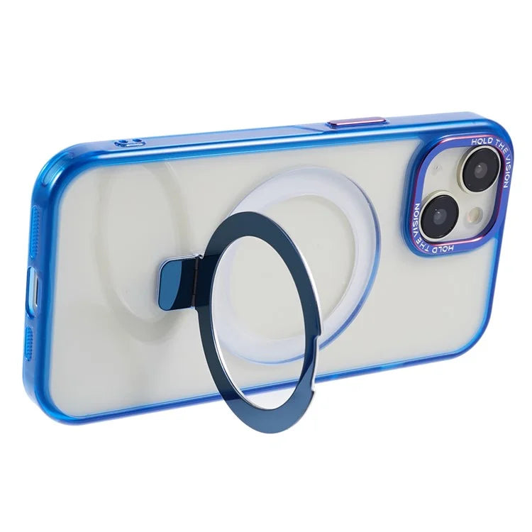 For iPhone 15 Kickstand Magnetic Case TPU+PC Clear Phone Cover