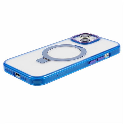 For iPhone 15 Kickstand Magnetic Case TPU+PC Clear Phone Cover