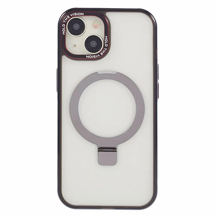 For iPhone 15 Kickstand Magnetic Case TPU+PC Clear Phone Cover