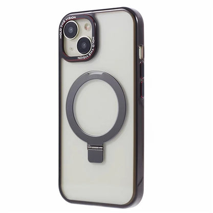 For iPhone 15 Kickstand Magnetic Case TPU+PC Clear Phone Cover