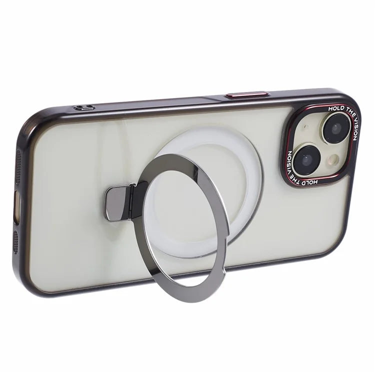 For iPhone 15 Kickstand Magnetic Case TPU+PC Clear Phone Cover