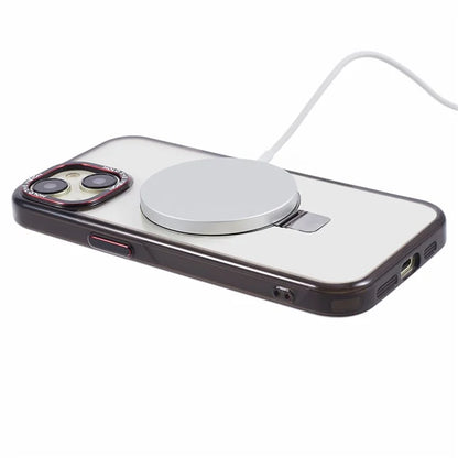For iPhone 15 Kickstand Magnetic Case TPU+PC Clear Phone Cover