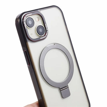 For iPhone 15 Kickstand Magnetic Case TPU+PC Clear Phone Cover