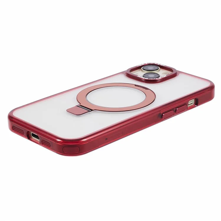 For iPhone 15 Plus Transparent Case TPU+PC Invisible Kickstand Magnetic Phone Cover