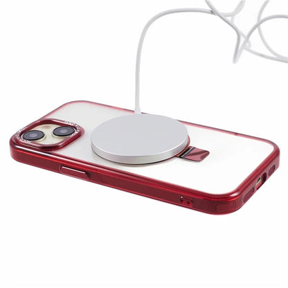 For iPhone 15 Plus Transparent Case TPU+PC Invisible Kickstand Magnetic Phone Cover