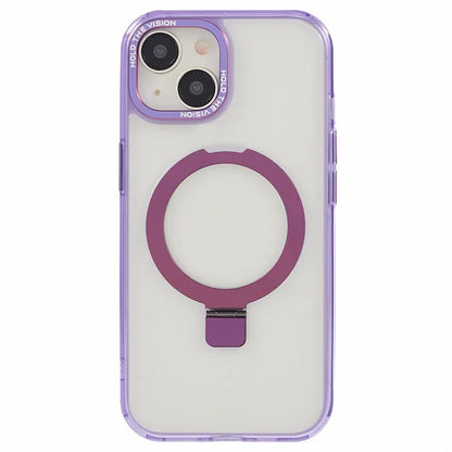 For iPhone 15 Plus Transparent Case TPU+PC Invisible Kickstand Magnetic Phone Cover