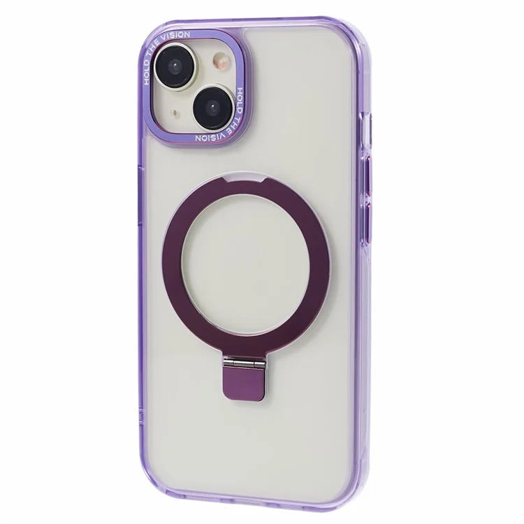 For iPhone 15 Plus Transparent Case TPU+PC Invisible Kickstand Magnetic Phone Cover