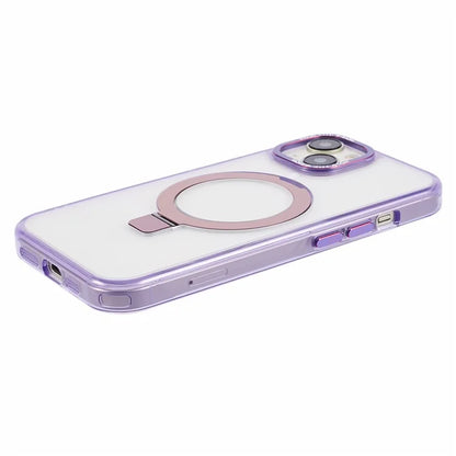 For iPhone 15 Plus Transparent Case TPU+PC Invisible Kickstand Magnetic Phone Cover