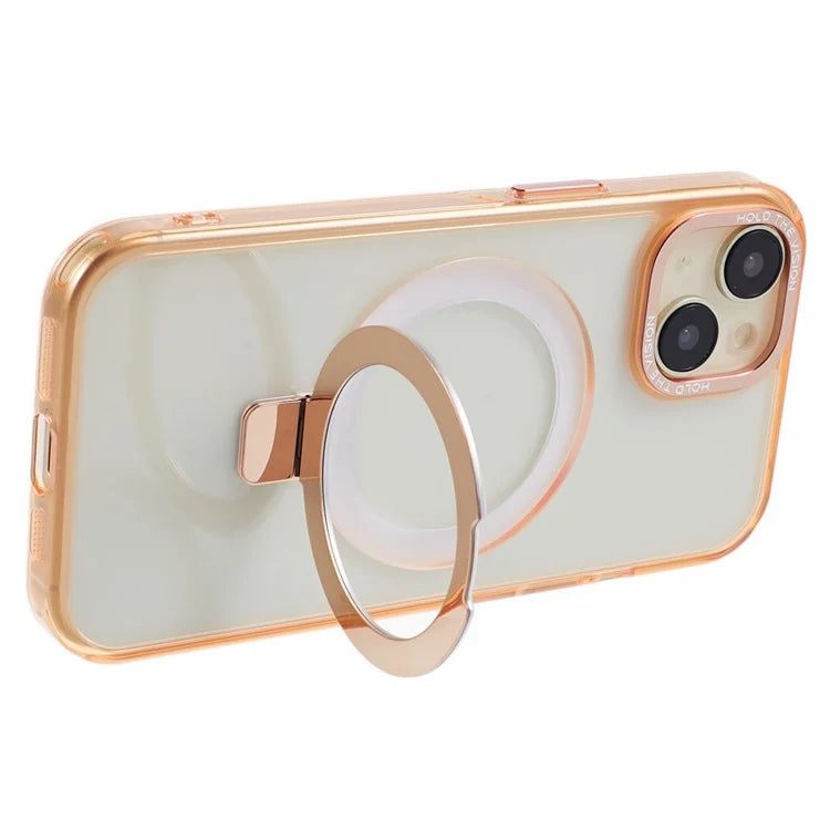 For iPhone 15 Plus Transparent Case TPU+PC Invisible Kickstand Magnetic Phone Cover