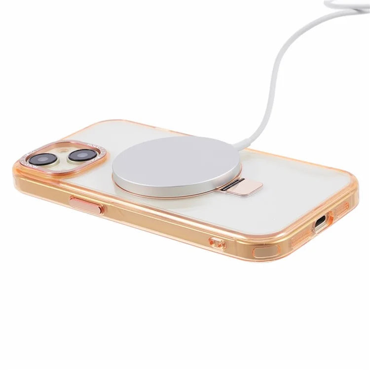 For iPhone 15 Plus Transparent Case TPU+PC Invisible Kickstand Magnetic Phone Cover
