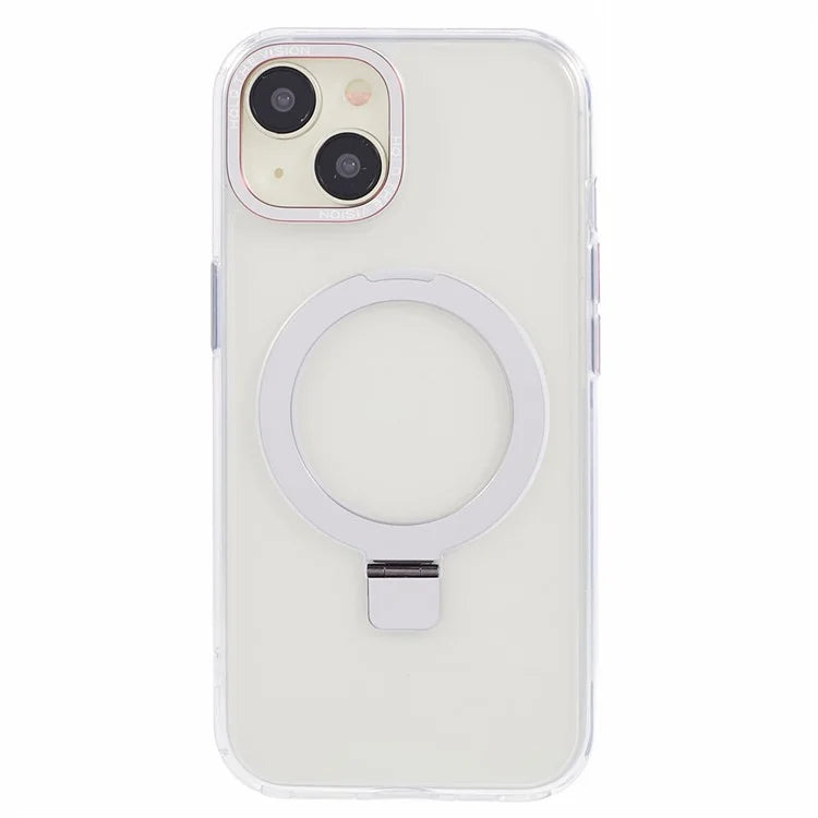 For iPhone 15 Plus Transparent Case TPU+PC Invisible Kickstand Magnetic Phone Cover