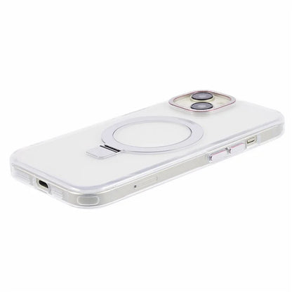 For iPhone 15 Plus Transparent Case TPU+PC Invisible Kickstand Magnetic Phone Cover