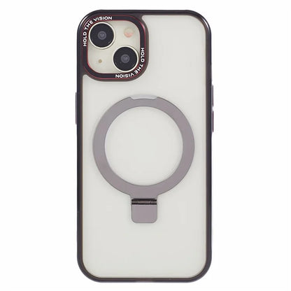 For iPhone 15 Plus Transparent Case TPU+PC Invisible Kickstand Magnetic Phone Cover