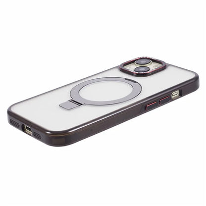 For iPhone 15 Plus Transparent Case TPU+PC Invisible Kickstand Magnetic Phone Cover