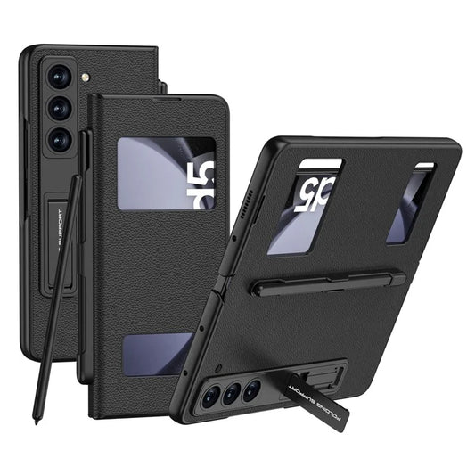 GKK For Samsung Galaxy Z Fold5 5G PC Case Kickstand Leather Flip Phone Cover with Pen Slot