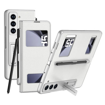 GKK For Samsung Galaxy Z Fold5 5G PC Case Kickstand Leather Flip Phone Cover with Pen Slot
