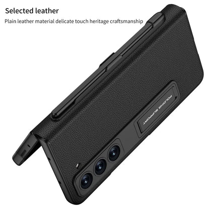 GKK For Samsung Galaxy Z Fold5 5G PC Case Kickstand Leather Flip Phone Cover with Pen Slot