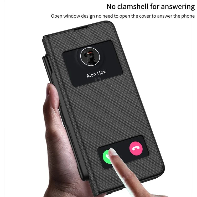 GKK For Samsung Galaxy Z Fold5 5G PC Case Kickstand Leather Flip Phone Cover with Pen Slot