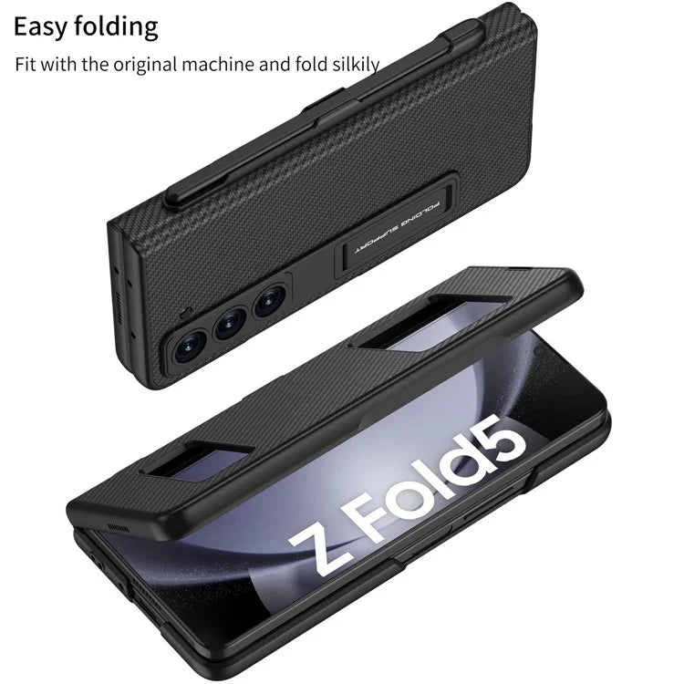 GKK For Samsung Galaxy Z Fold5 5G PC Case Kickstand Leather Flip Phone Cover with Pen Slot