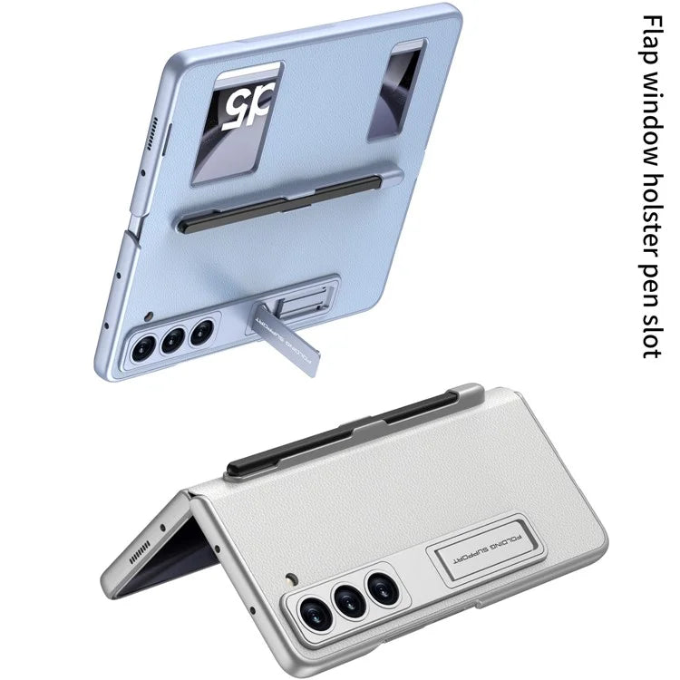 GKK For Samsung Galaxy Z Fold5 5G PC Case Kickstand Leather Flip Phone Cover with Pen Slot